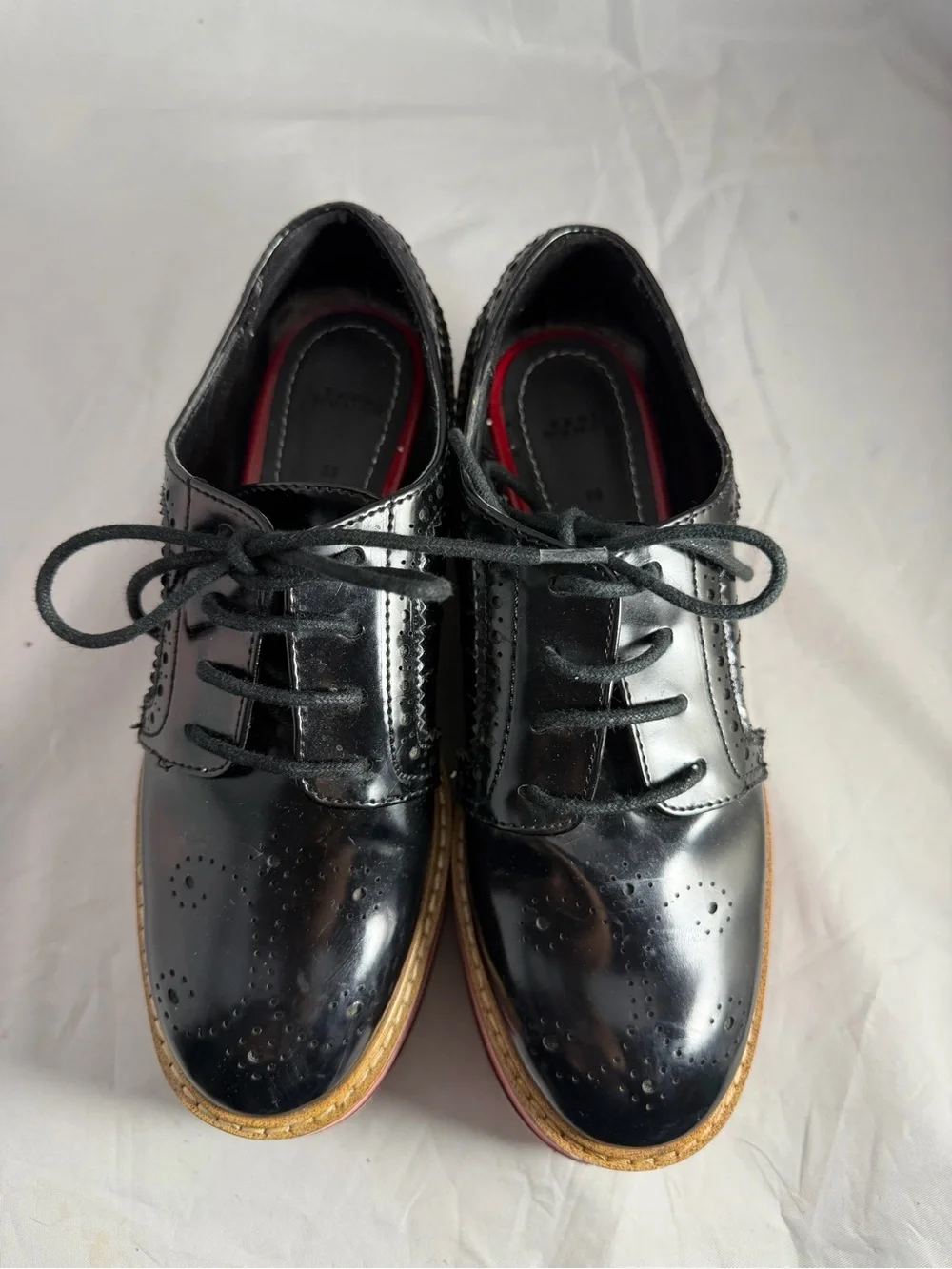 Zara Black Brogue Platform Oxfords with Multicolor Striped Sole